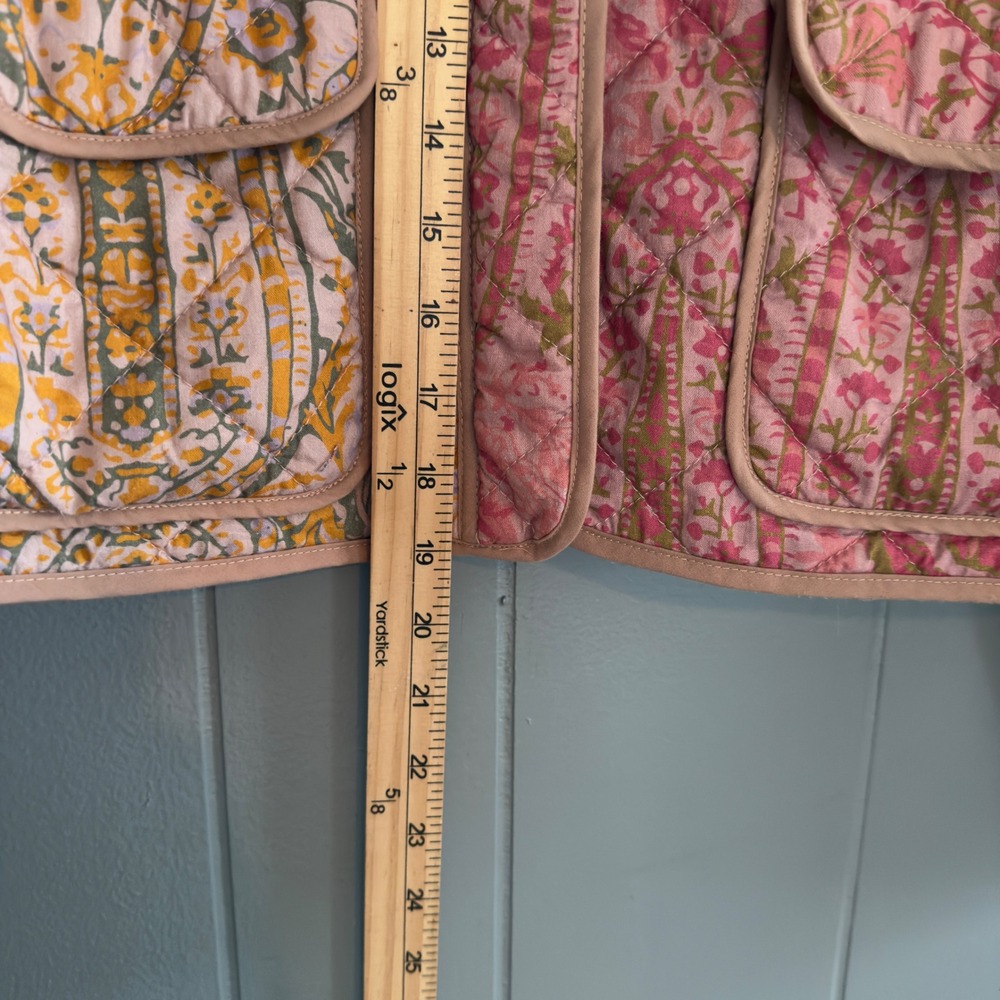 7 For All Mankind Cropped Quilted Floral Jacket Pink Boxy Boho Patchwork M - Picture 7 of 10